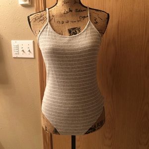 2/13$ Express grey and white stripe bodysuit